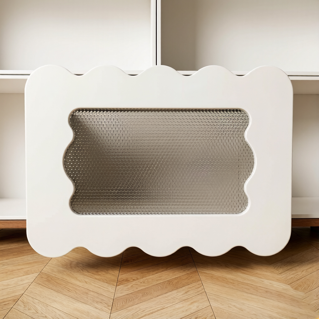 Dynamite Kids Rounded Wood Storage Cabinet Wave Mesh Door Toy Book Organizer For Nursery