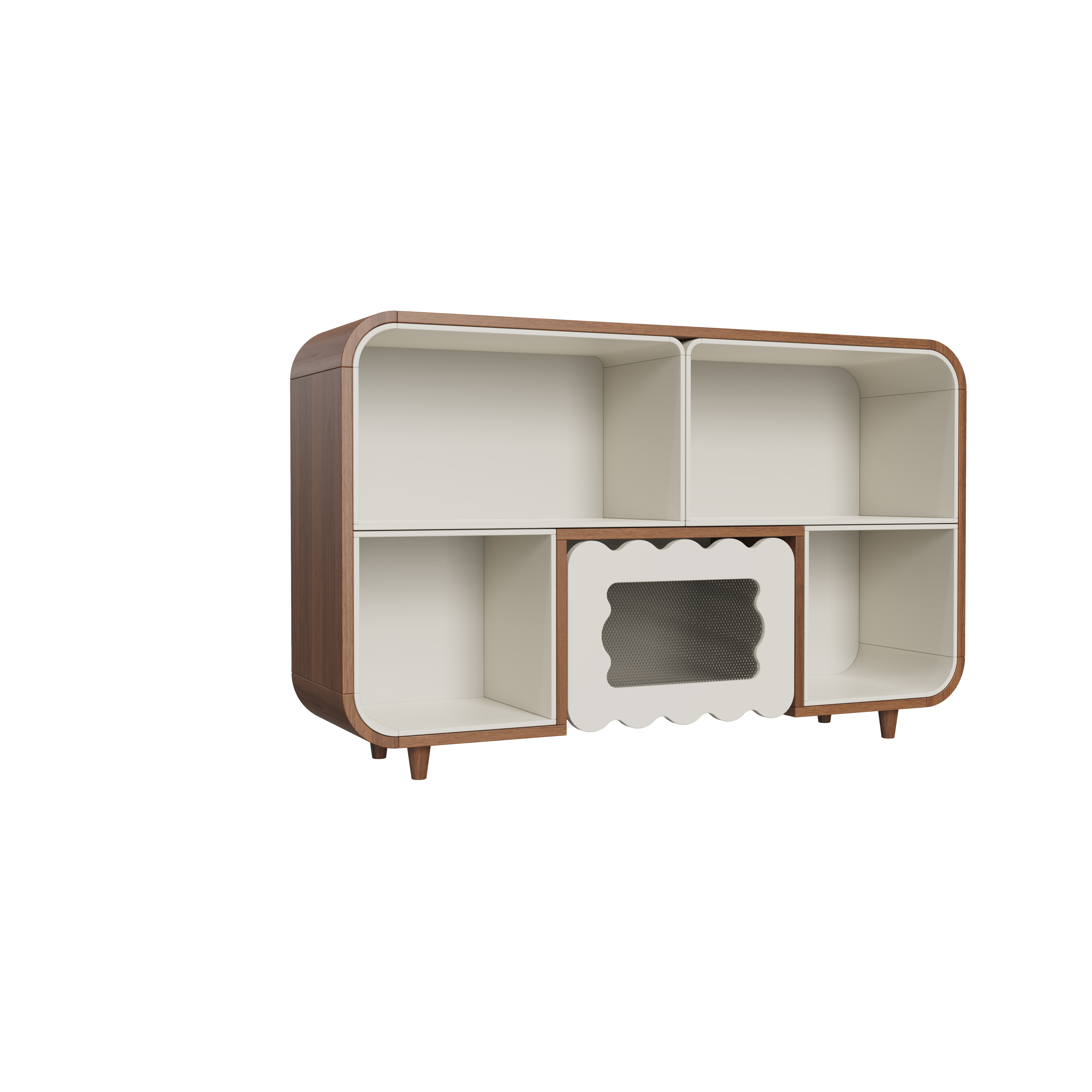 Dynamite Kids Rounded Wood Storage Cabinet Wave Mesh Door Toy Book Organizer For Nursery