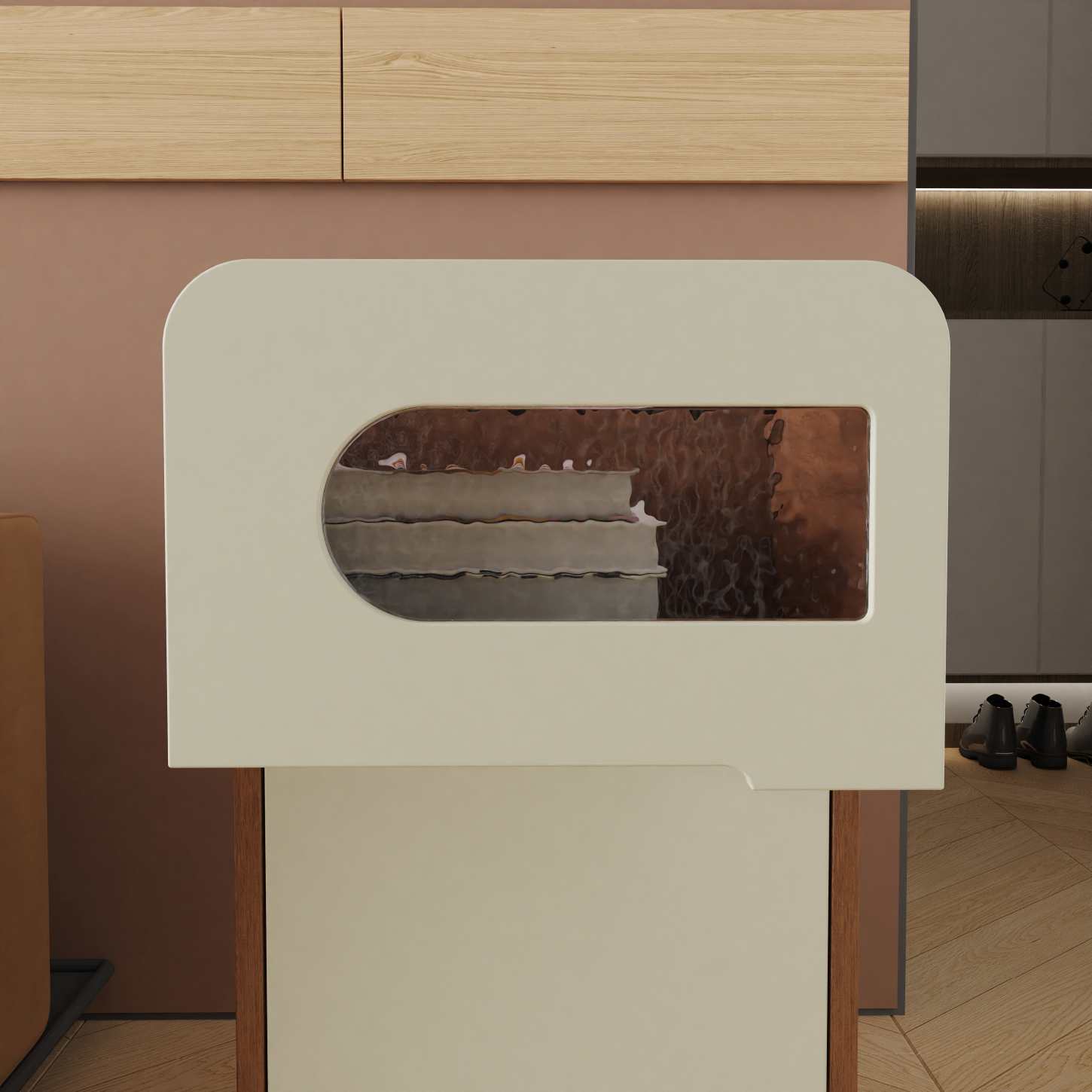 Dynamite Three Drawer Slim Solid Wood Nightstand Rounded Edge Recessed Handle Bedside Cabinet
