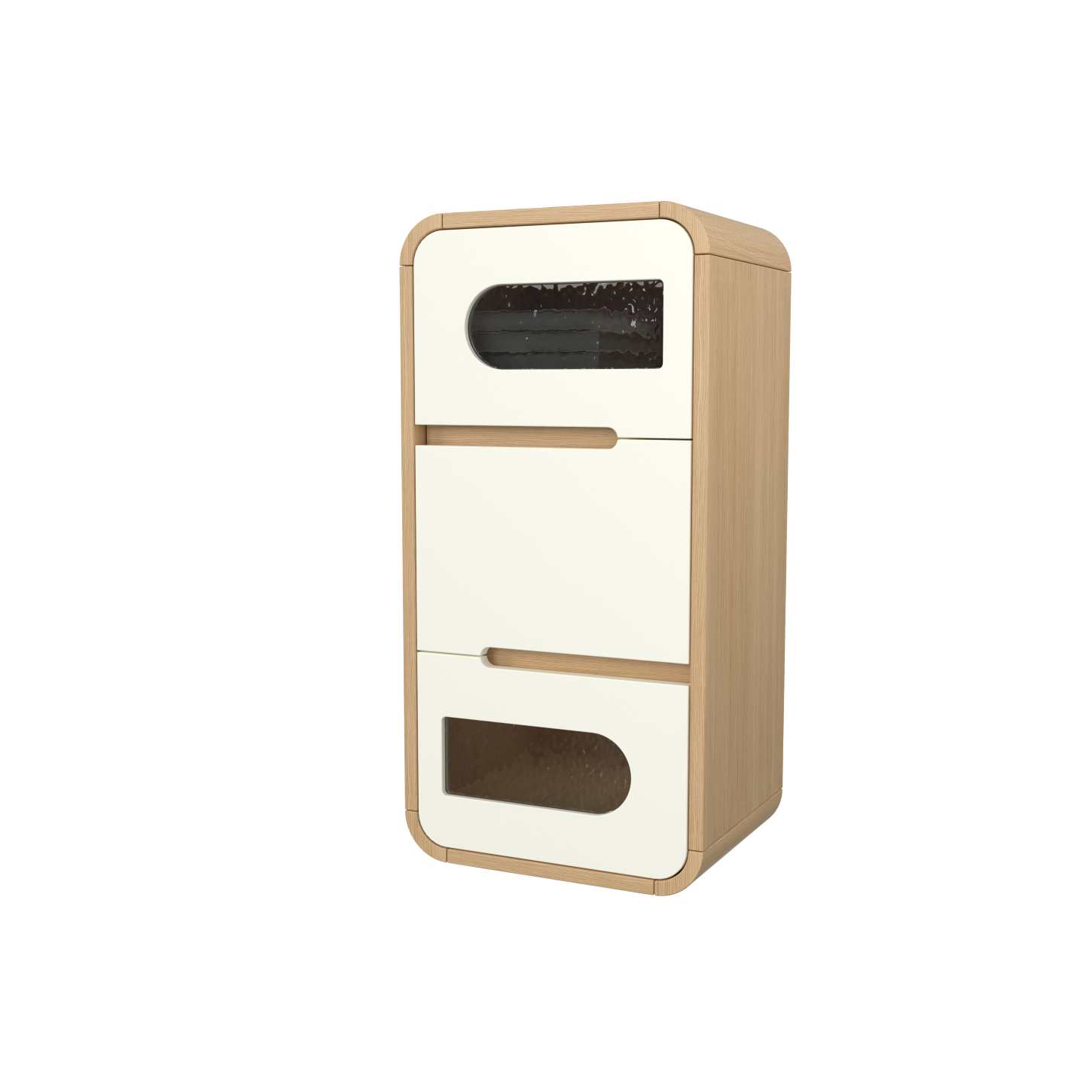 Dynamite Three Drawer Slim Solid Wood Nightstand Rounded Edge Recessed Handle Bedside Cabinet