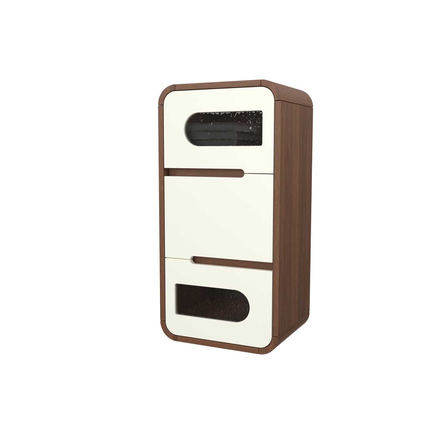 Dynamite Three Drawer Slim Solid Wood Nightstand Rounded Edge Recessed Handle Bedside Cabinet