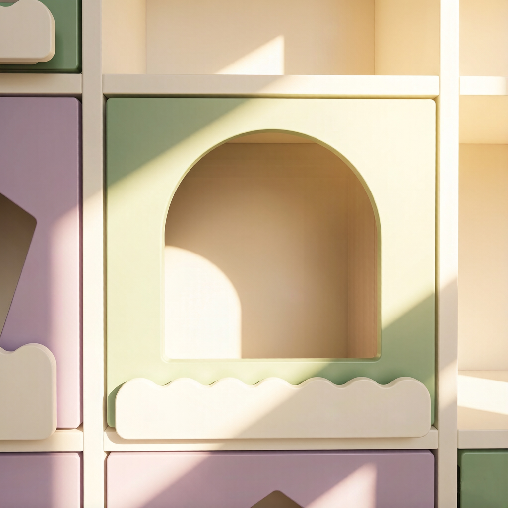 Dynamite 9 Cubby Kids Toy Storage Cabinet Pastel Color House Cutout Children Book Organizer
