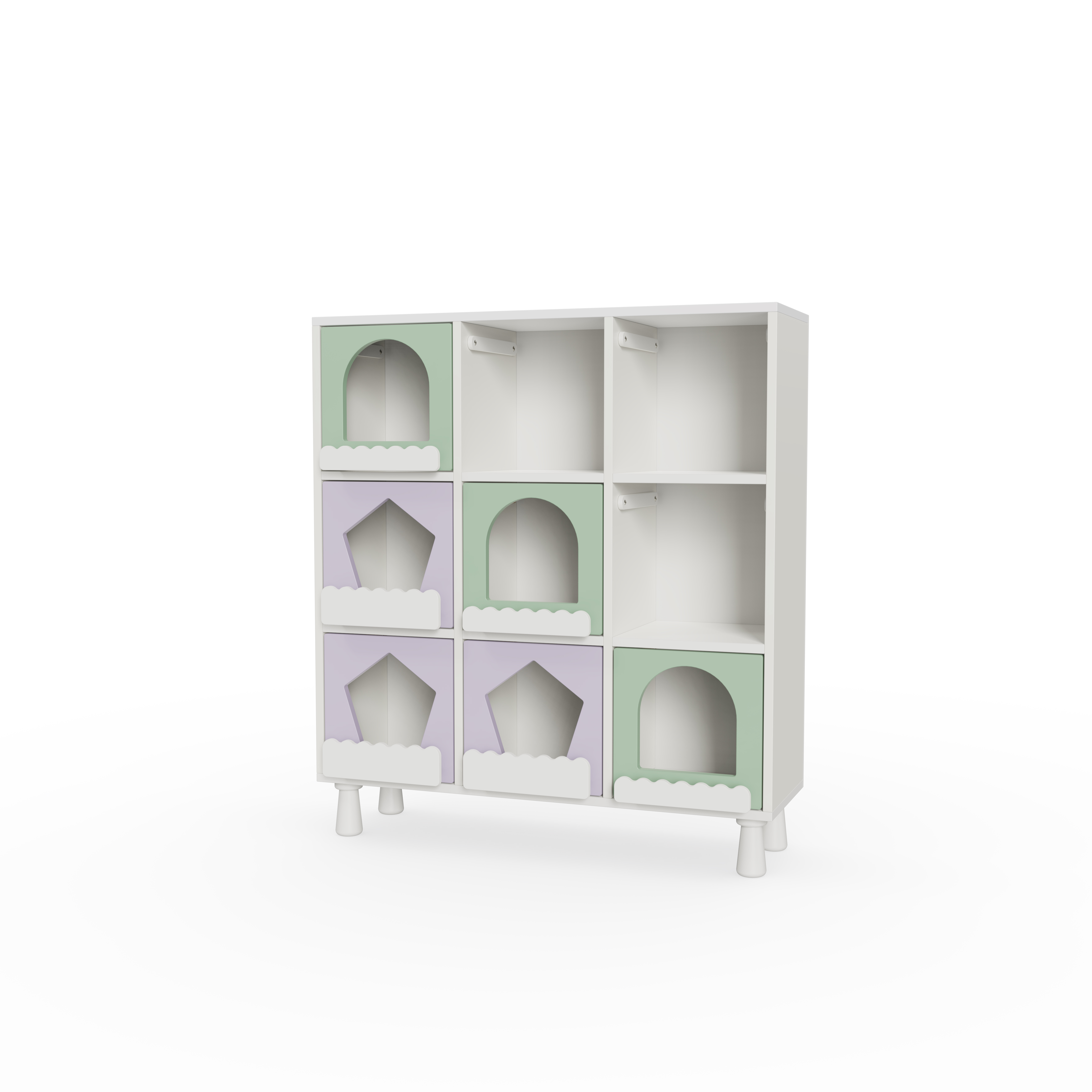Dynamite 9 Cubby Kids Toy Storage Cabinet Pastel Color House Cutout Children Book Organizer