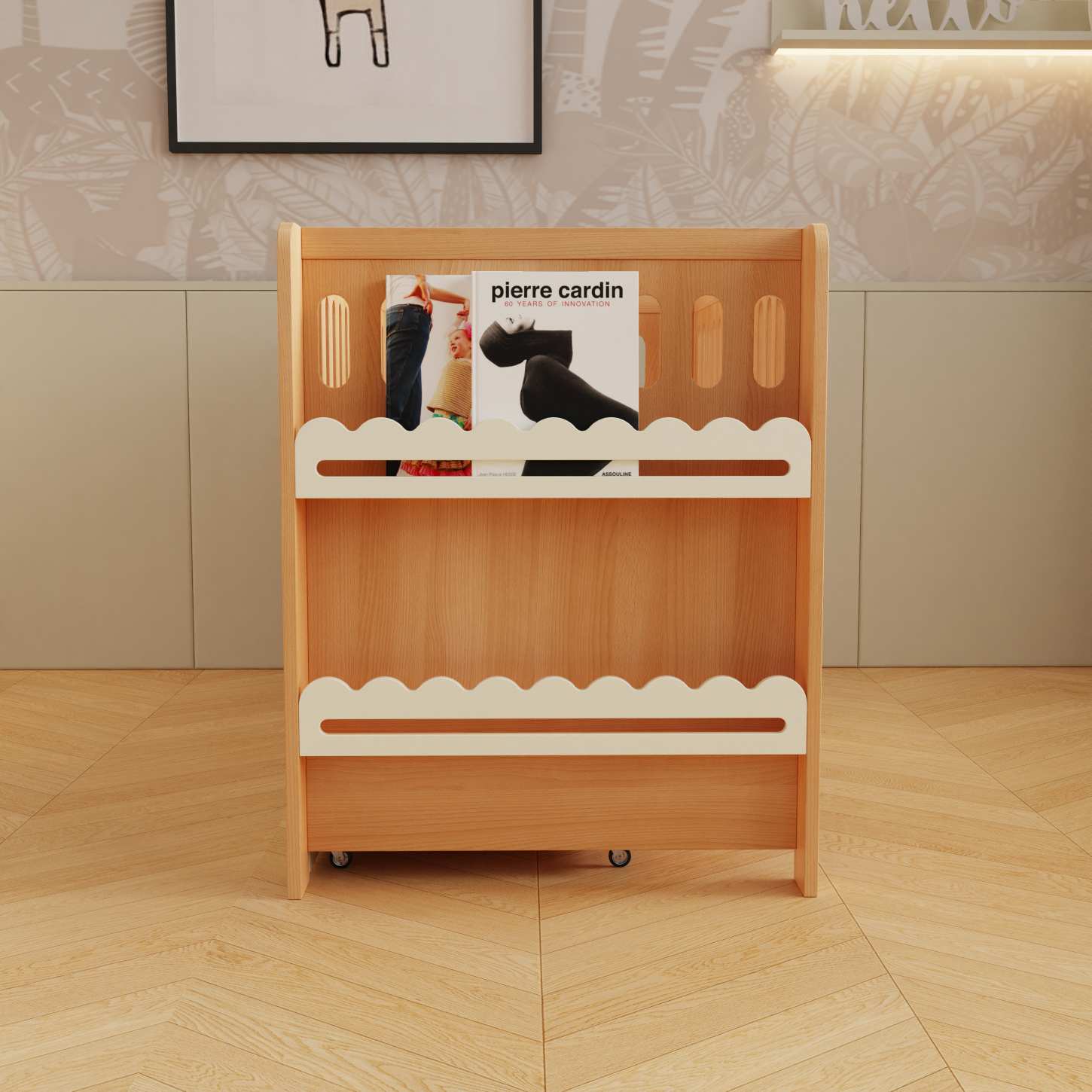 Dynamite Natural Solid Wood Baby Crib With Under Bed Storage Drawer Rounded Slat Nursery Cot